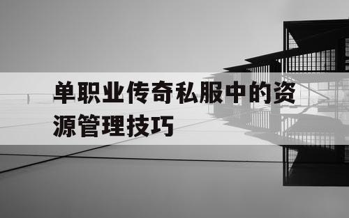 单职业传奇私服中的资源管理技巧