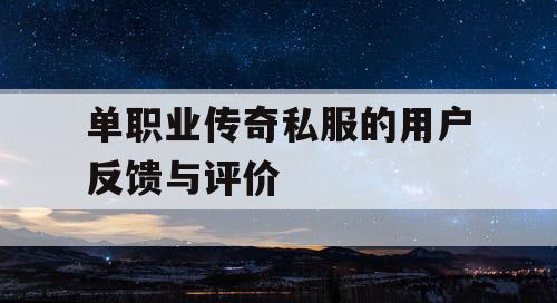 单职业传奇私服的用户反馈与评价