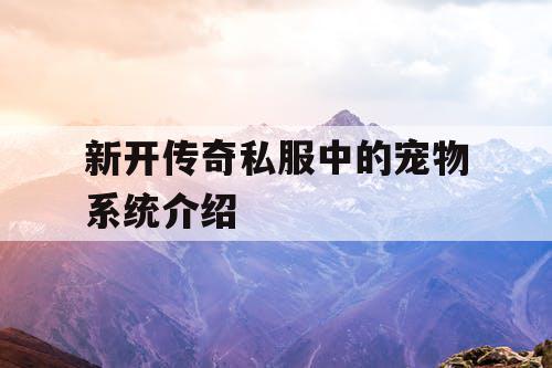 新开传奇私服中的宠物系统介绍