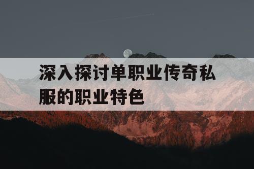 深入探讨单职业传奇私服的职业特色