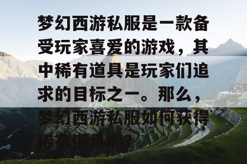 梦幻西游私服是一款备受玩家喜爱的游戏，其中稀有道具是玩家们追求的目标之一。那么，梦幻西游私服如何获得稀有道具呢？
