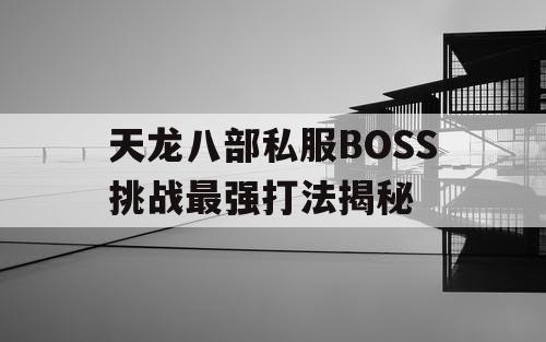 天龙八部私服BOSS挑战最强打法揭秘