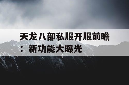 天龙八部私服开服前瞻：新功能大曝光