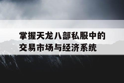 掌握天龙八部私服中的交易市场与经济系统 掌握天龙八部私服中的交易市场与经济系统