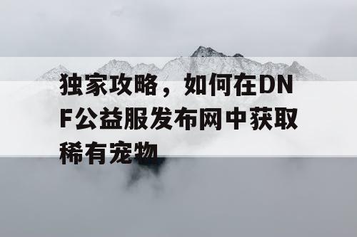 独家攻略，如何在DNF公益服发布网中获取稀有宠物