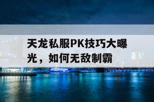 天龙私服PK技巧大曝光，如何无敌制霸