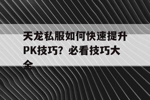 天龙私服如何快速提升PK技巧？必看技巧大全