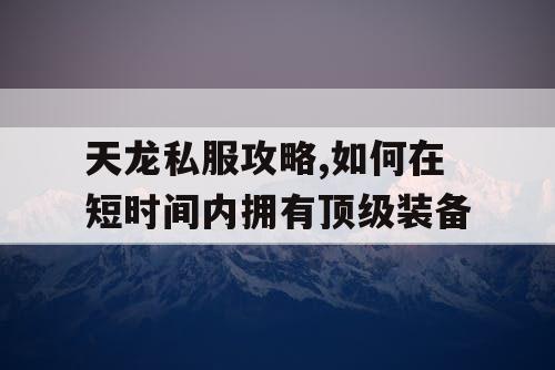 天龙私服攻略,如何在短时间内拥有顶级装备 天龙私服攻略,如何在短时间内拥有顶级装备