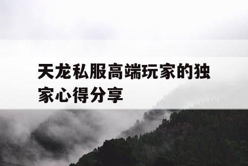 天龙私服高端玩家的独家心得分享