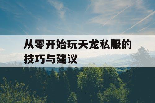从零开始玩天龙私服的技巧与建议 从零开始玩天龙私服的技巧与建议