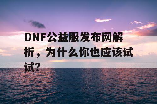 DNF公益服发布网解析，为什么你也应该试试？
