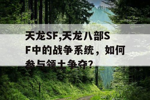 天龙SF,天龙八部SF中的战争系统，如何参与领土争夺？
