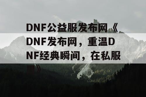DNF公益服发布网《DNF发布网，重温DNF经典瞬间，在私服里》