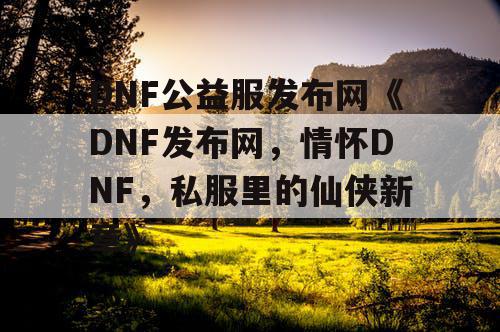DNF公益服发布网《DNF发布网，情怀DNF，私服里的仙侠新章》