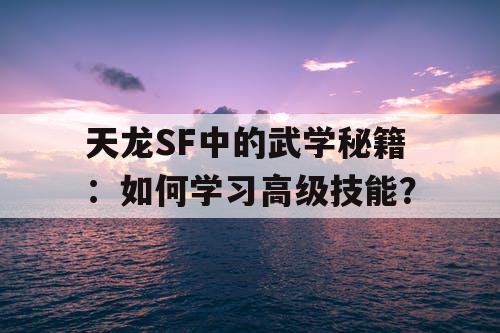 天龙SF中的武学秘籍：如何学习高级技能？