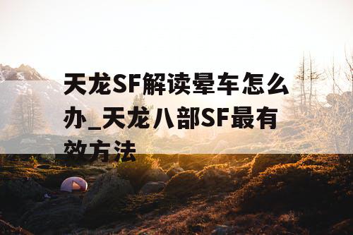 天龙SF解读晕车怎么办_天龙八部SF最有效方法