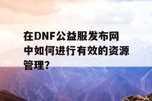 在DNF公益服发布网中如何进行有效的资源管理? 在DNF公益服发布网中如何进行有效的资源管理?