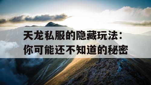 天龙私服的隐藏玩法：你可能还不知道的秘密