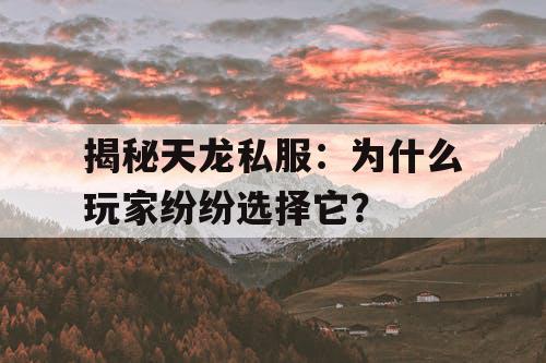 揭秘天龙私服：为什么玩家纷纷选择它？