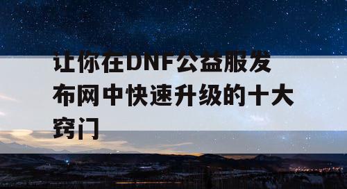 让你在DNF公益服发布网中快速升级的十大窍门