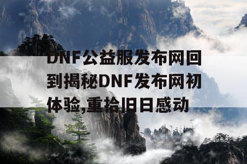 DNF公益服发布网回到揭秘DNF发布网初体验,重拾旧日感动