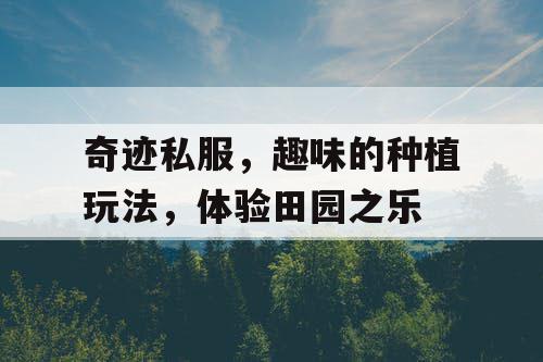 奇迹私服，趣味的种植玩法，体验田园之乐