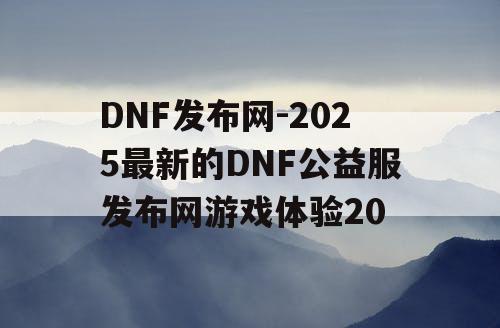 DNF发布网-2025最新的DNF公益服发布网游戏体验20