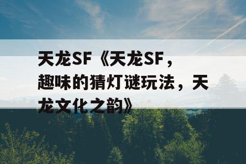 天龙SF《天龙SF，趣味的猜灯谜玩法，天龙文化之韵》