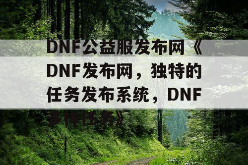 DNF公益服发布网《DNF发布网，独特的任务发布系统，DNF多样任务》