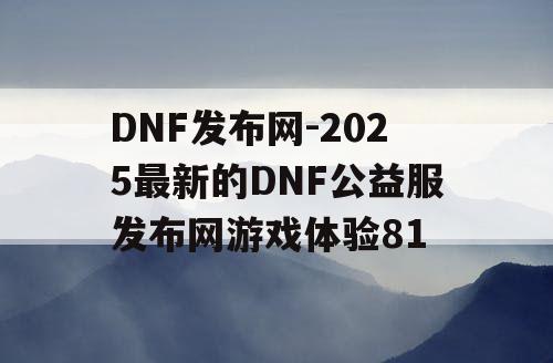 DNF发布网-2025最新的DNF公益服发布网游戏体验81