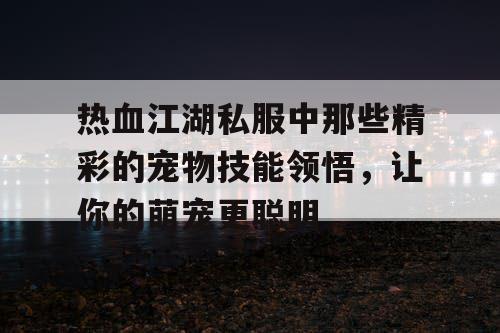 热血江湖私服中那些精彩的宠物技能领悟，让你的萌宠更聪明