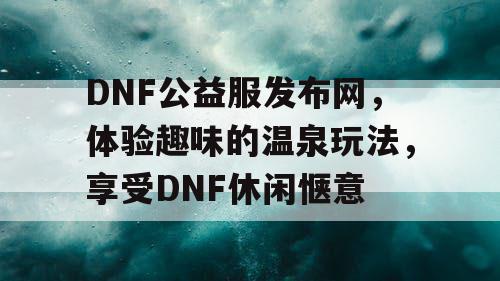 DNF公益服发布网，体验趣味的温泉玩法，享受DNF休闲惬意