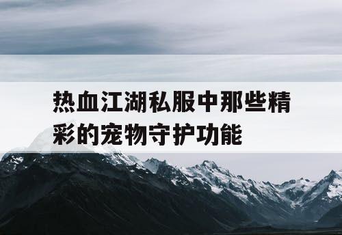 热血江湖私服中那些精彩的宠物守护功能