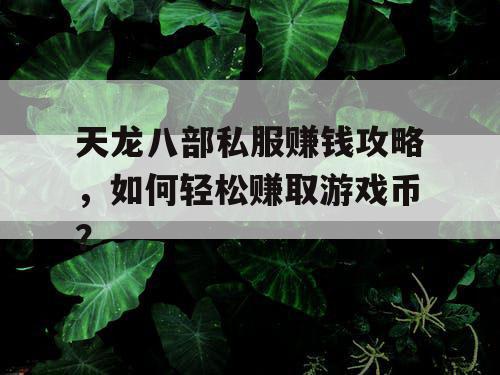 天龙八部私服赚钱攻略，如何轻松赚取游戏币？