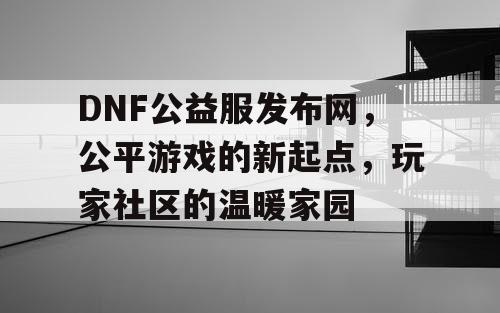 DNF公益服发布网，公平游戏的新起点，玩家社区的温暖家园