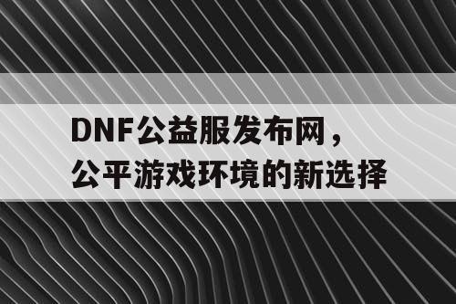 DNF公益服发布网，公平游戏环境的新选择