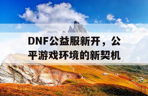 DNF公益服新开，公平游戏环境的新契机