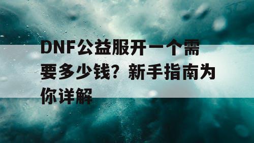 DNF公益服开一个需要多少钱？新手指南为你详解