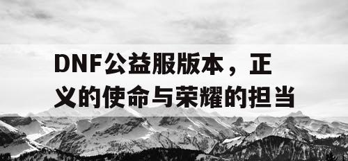 DNF公益服版本，正义的使命与荣耀的担当