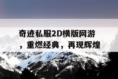 奇迹私服2D横版网游，重燃经典，再现辉煌