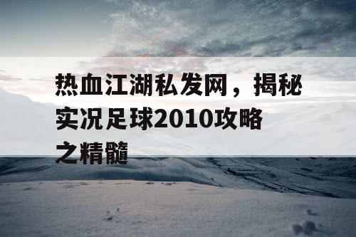 热血江湖私发网，揭秘实况足球2010攻略之精髓