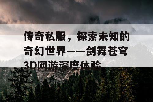 传奇私服，探索未知的奇幻世界——剑舞苍穹3D网游深度体验