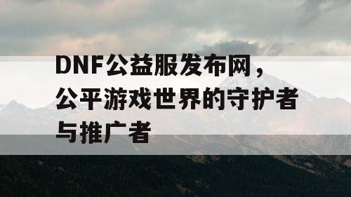 DNF公益服发布网，公平游戏世界的守护者与推广者