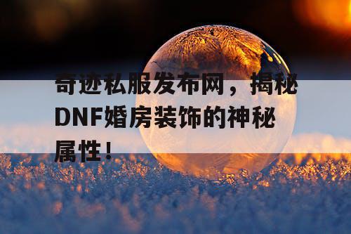 奇迹私服发布网，揭秘DNF婚房装饰的神秘属性！
