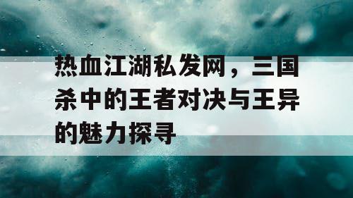 热血江湖私发网，三国杀中的王者对决与王异的魅力探寻