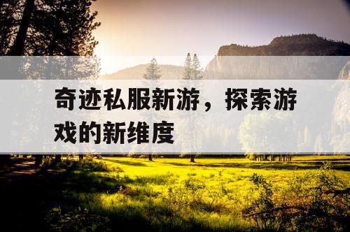 奇迹私服新游，探索游戏的新维度