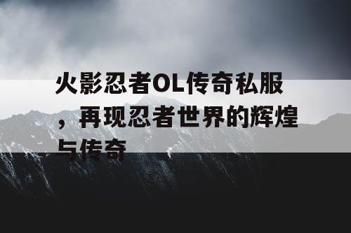 火影忍者OL传奇私服，再现忍者世界的辉煌与传奇