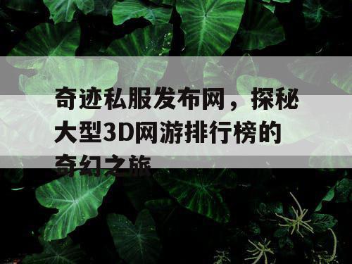 奇迹私服发布网，探秘大型3D网游排行榜的奇幻之旅