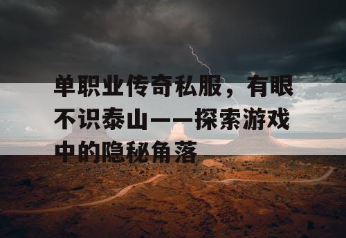 单职业传奇私服，有眼不识泰山——探索游戏中的隐秘角落