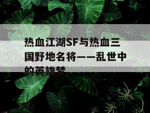 热血江湖SF与热血三国野地名将——乱世中的英雄梦